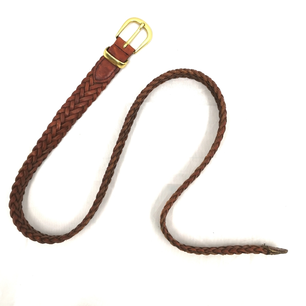 *SOLD* Unisex 36 Brown Leather Braided Belt Gold - Picture 6 of 11